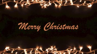Mutlu Noel mektupları. Noel ışıkları sınırda. Siyah arka planda Noel ışıkları.