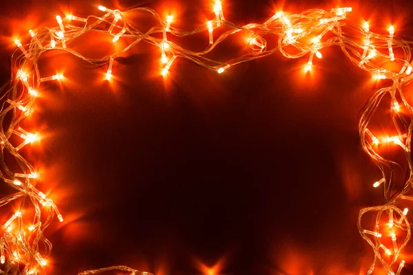 Разноцветные Рождественские Огни Деревянном Фоне — стоковое фото