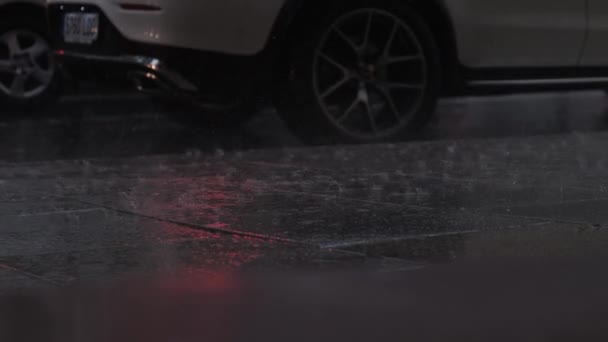 Tarragona Spain June 2022 Movement Car Headlights Rain City Raindrops — Stockvideo