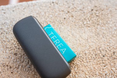 Tarragona, Spain - January 26, 2023: Phillip Morris Internationals Marlboro IQOS, electronic cigarette. New pack terea.