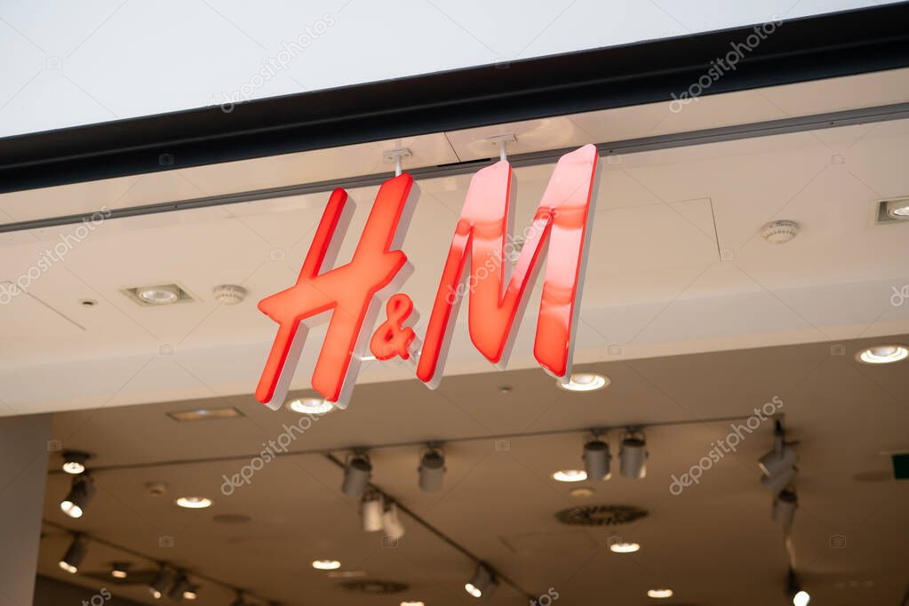 Tarragona, Spain - February 08 2023: HM shop sign.