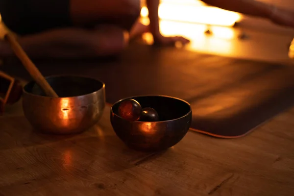 Тибетские Чаши Пения Йога Медитация Расслабление — стоковое фото