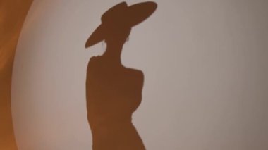 Silhouette of a girl in a hat on a white background in the studio.
