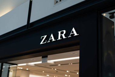 Tarragona, Spain - February 08 2023: Zara logo on Zaras shop.