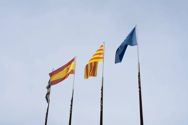 Stock image Flags spain european union catalonia on blue sky background