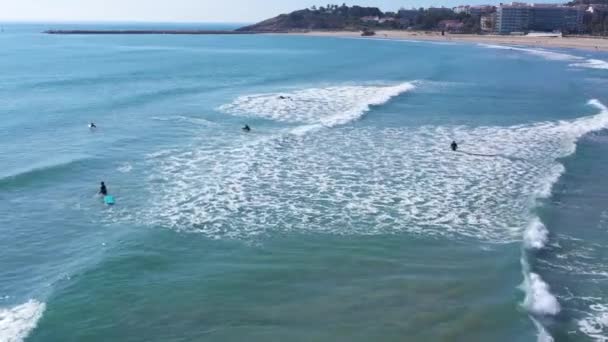 Surferzy Pływają Morzu Strzelanie Góry — Wideo stockowe