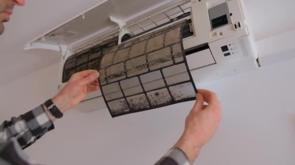 Légkondicionáló Szűrő Poros Karbantartás Tisztítás Előkészítése — Stock videók