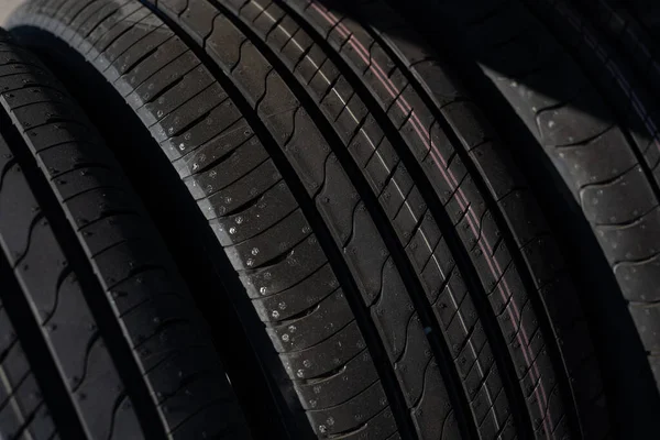 Wheel tread close up. Summer tires for the car.