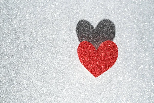 Red Heart Silver Background Beautiful Bokeh Valentines Day Feast Lovers — Fotografia de Stock