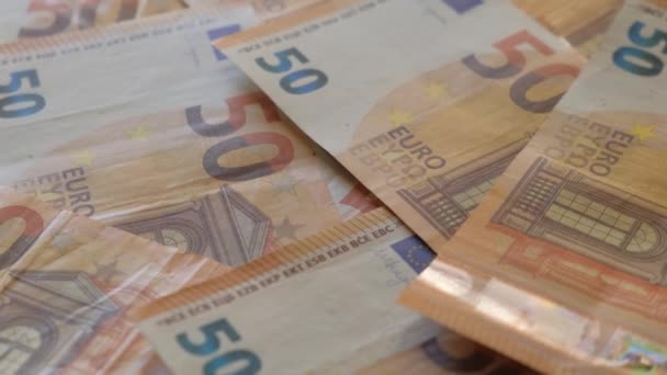 Címletű Bankjegyek Euró Közelkép Asztalon — Stock videók