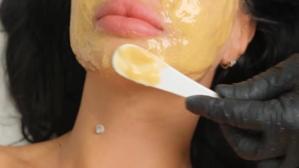 Cosmetologist Applies Mask Client Makes Procedures Spa Salon Close Skin — Stock Video
