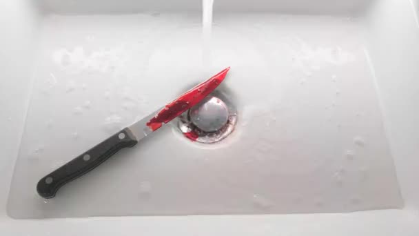Blutiges Messer Waschbecken Mit Fließendem Roten Blut Hintergrund Des Mordkonzepts — Stockvideo
