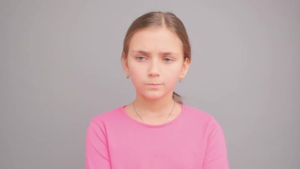 Girl Dissatisfied Turns Away Her Face Eyes Shows Emotions Portrait — Video