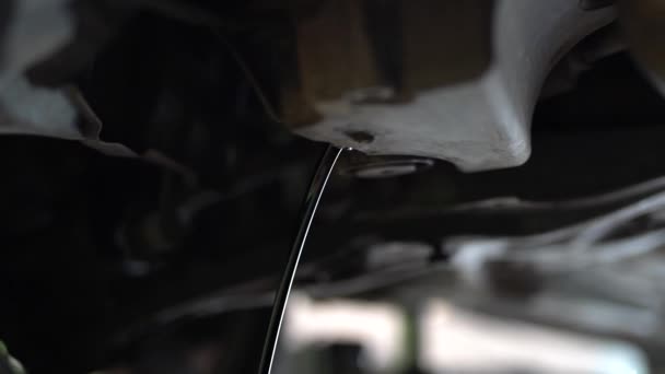 Dränering Olja Från Bilmotor Bilservice Närbild — Stockvideo