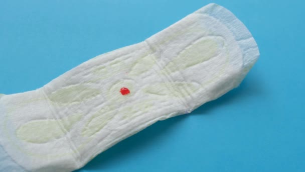 Womens Sanitary Pad Blood Blue Background Close — Stock Video