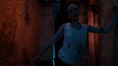 Kafasının arkasında neon ışıklı bir bodrumda saçı olmayan bir kadın çiziliyor. Dengesiz akıl sağlığı, zihinsel bozukluk. Dengesizlik, uyuşturucu bağımlılığı, halüsinojen.