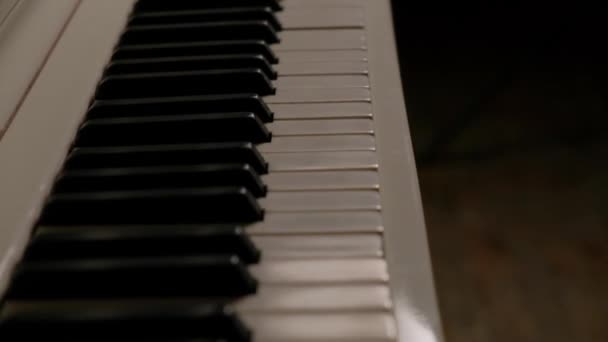Beyaz Piyano Çalan Bir Adam Erkek Eller Piyano Tuşlarına Yakın — Stok video