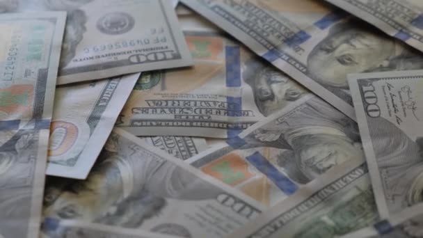 Texture Dollar Bills One Hundred Dollars Close Macro — Stock Video