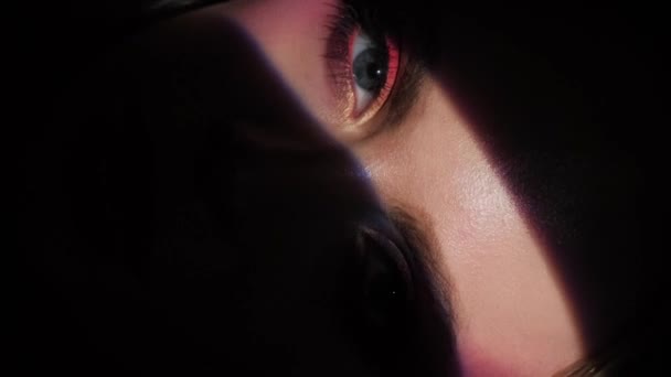 Modelo Bonito Com Maquiagem Brilhante Lábios Vermelhos Retrato Uma Menina — Vídeo de Stock