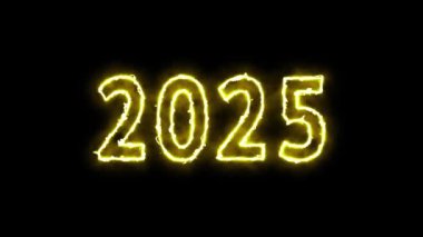 Siyah arka planda 2025 animasyon yangın metni. Yeni Yıl.