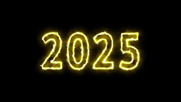 2025 Animation Κείμενο Φωτιά Μαύρο Φόντο Νέο Έτος — Αρχείο Βίντεο