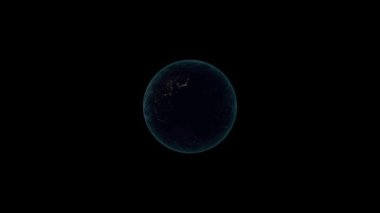 Gece uzaydan kara arka planda Dünya gezegeninin animasyonu. 4k.
