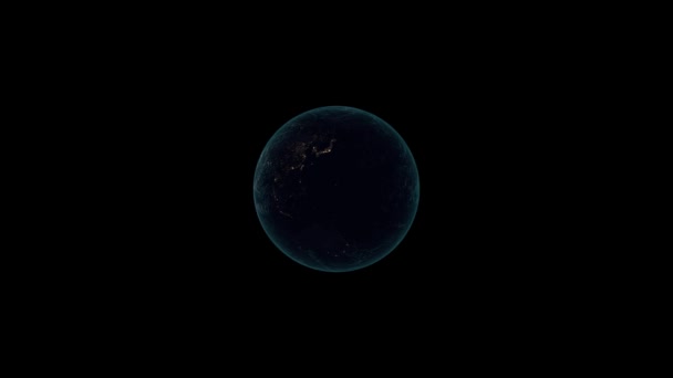 Animacja Planety Ziemia Nocy Kosmosu Czarnym Tle — Wideo stockowe