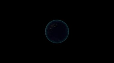 Gece uzaydan kara arka planda Dünya gezegeninin animasyonu. 4k.