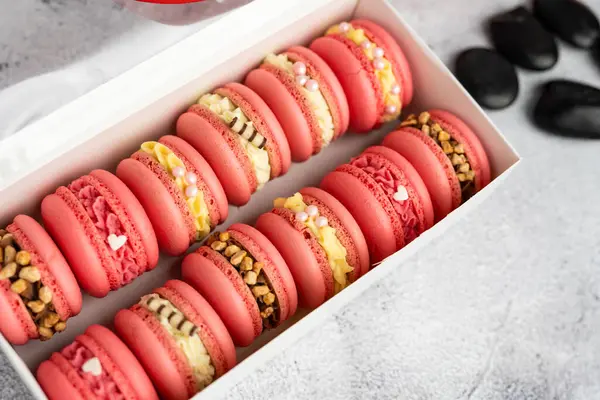 Macaroons Different Fillings Box Close Royalty Free Stock Images