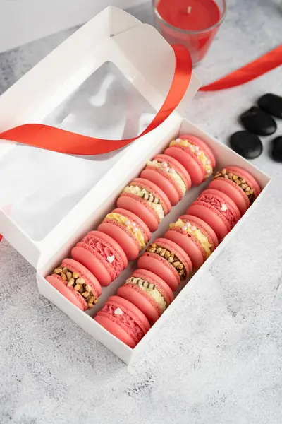 Macaroons Different Fillings Box Close Royalty Free Stock Photos