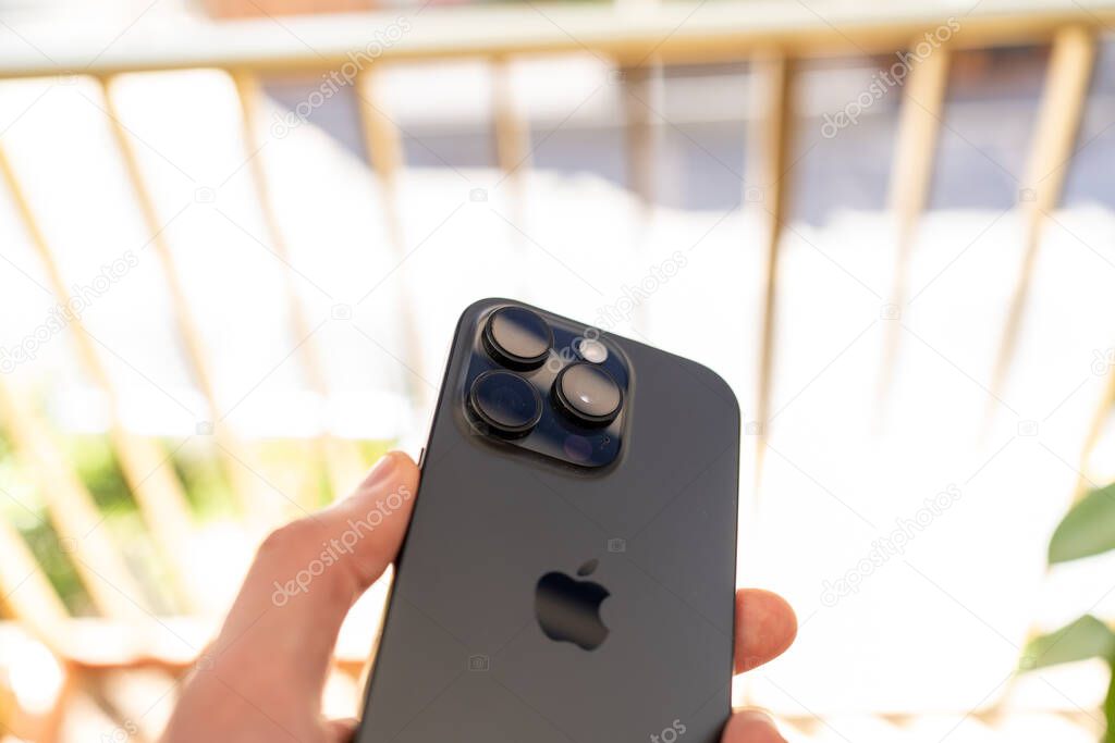 Kiev, Ukraine - May 18, 2025: apple iphone 16 pro black titanium