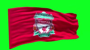 Liverpool FC Flag Dalgalanan Yeşil Ekran Arkaplanı