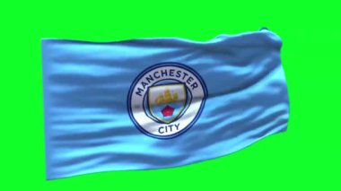 Manchester City Futbol Kulübü Bayrak Sallama Animasyon Yeşil Ekran Arkaplanı