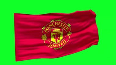 Manchester United Futbol Kulübü Bayrak Dalgalandırması 3D Render Animasyon Yeşil Ekran Arkaplanı