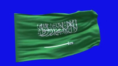 Suudi Arabistan Bayrağı 3D Dalgalanan Mavi Ekran 