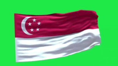 Singapur Bayrağı 3D Dalgalanan Yeşil Ekran 