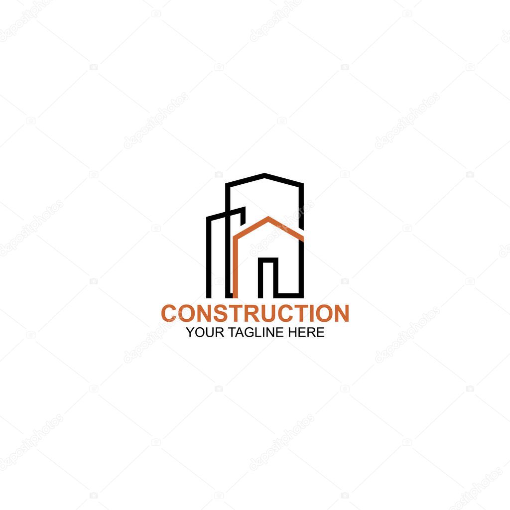 Letter r logo icon for construction with creative illustration