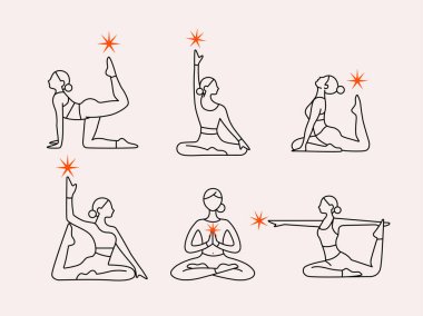 Woman in yoga poses with star on beige background clipart