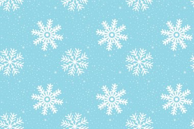 Mavi ve beyaz, pürüzsüz kış deseni. Noel mavisi kar taneleri deseni. Noel ve kış sezonu geçmişi. Kar kusursuz desen. Yeni yıl arkaplanı.