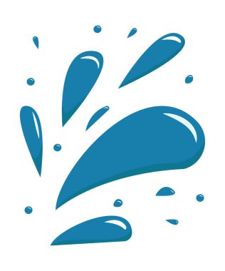 Mavi su sıçraması beyaz arka planda izole edilmiş. Mavi su damlaları sıçradı.