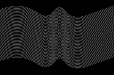Kurdeleli siyah beyaz bir arka plan. Siyah üzerine gri çizgili bir dalga. Dalgalanma ve hareket. Akan bir eğri.