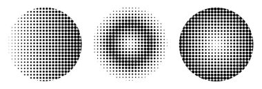 Yarım tonluk örnekler. Siyah ve beyaz yarım ton kumaşlar. İzole edilmiş, daire içine alınmış desenler. Yuvarlak yarım ton elementleri..