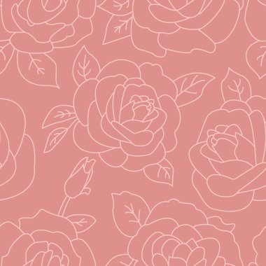 Güllerle kusursuz bir desen. Özet pembe gül arka planı. Pembe gül çiçekleri pürüzsüz desen. Çiçekli pembe çizgi çizimi.