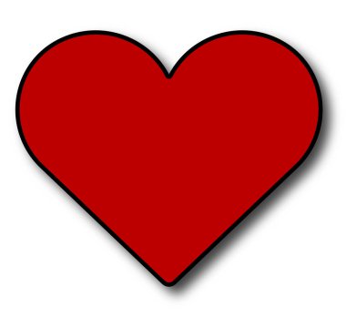 Gölgelerle izole edilmiş kırmızı bir kalp. 3 boyutlu kalp çizimi.