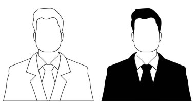 Bir adamın siluetinin profil çizimi. Taslak bir iş adamı profili çizimi. Siyah beyaz erkek avatar resmi.