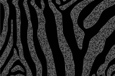 Zebra skin texture. Zebra black and white striped background with silver dots. Zebra luxury print. Black and white background. clipart