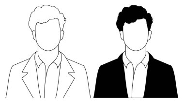 Bir adamın siluetinin profil çizimi. Taslak bir iş adamı profili çizimi. Siyah beyaz erkek avatar resmi.