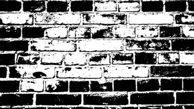 Siyah beyaz, kirli tuğlalı bir arka plan. Siyah beyaz harap olmuş tuğla deseni. Kopya alanı olan Grunge tuğlası çerçeve.
