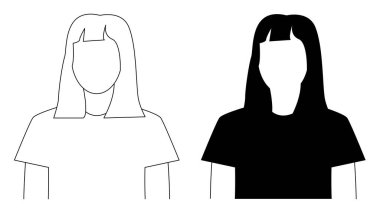 Bir kadının profil fotoğrafı. Siyah ve beyaz bir kadın siluet avatar çizimi. Bir kadının siluetinin ana hatları..  