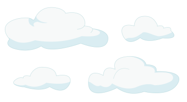 Bir dizi beyaz bulut. İzole edilmiş kabarık çizgi film bulutları.